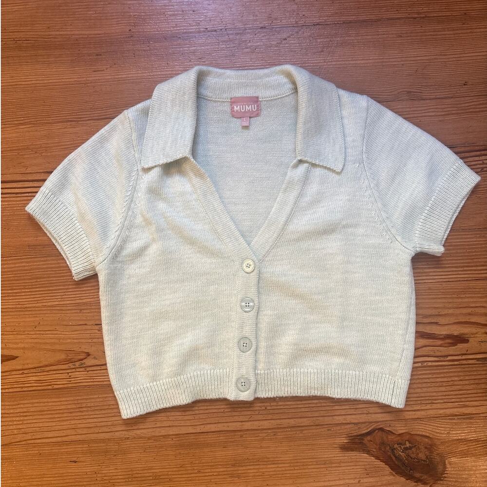 Show‎ Me Your Mumu sea foam green knit cropped cardigan scooter sweater SIZE L